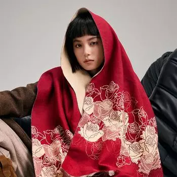 Осенние и зимние теплые гроздья роз модные и элегантные женские контрастные цвета ветровой шарф офисное одеяло шаль шарф 180-70cm красный
