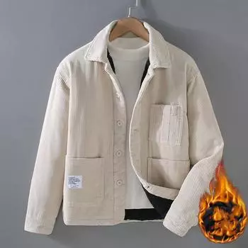 Осенние и зимние теплые куртки для мужчин, повседневная рабочая одежда, вельветовое пальто с воротником-лацканом и пуговицами в японском стиле для мужчин M коричневый