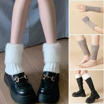 Осенние и зимние теплые носки из перьевой пряжи, вязаные утолщенные плюшевые носки с искусственным мехом, женские однотонные теплые носки из искусственного меха, плюшевые носки one size чёрный