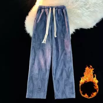 Осенние и зимние теплые плюшевые и толстые спортивные брюки свободного покроя M белый