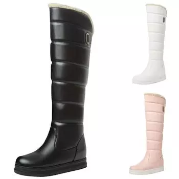 Осенние и зимние теплые сапоги на плоской подошве с увеличенной высотой и длиной до колена, с боковыми молниями для снега 39 белый