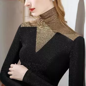 Осенние и зимние теплые топы. Женская повседневная футболка с длинным рукавом. Облегающие бархатные топы. Трикотажные пуловеры. Свитера. Свободная футболка. Базовые нижние рубашки. M