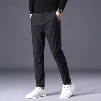 Осенние и зимние толстые бархатные/обычные однотонные повседневные узкие прямые брюки простые не требующие глажки деловые мужские брюки 34
