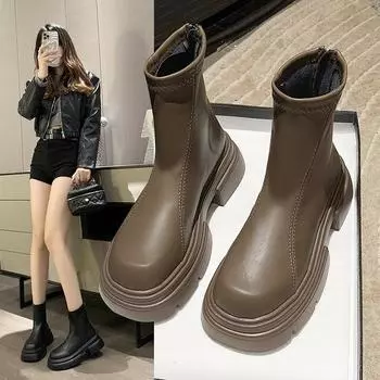 Осенние и зимние толстые белые квадратные сапоги женские туфли летние узкие сапоги весенние короткие сапоги женские одинарные сапоги 35 хаки