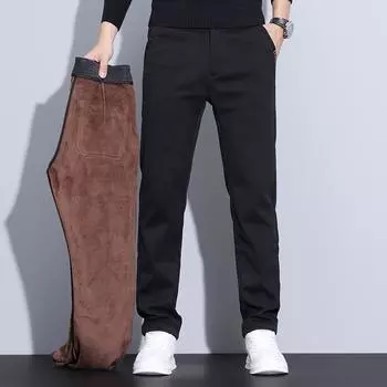 Осенние и зимние толстые джинсы мужские облегающие, маленькие, прямые, новые мужские брюки, деловые, повседневные, длинные мужские брюки, модный бренд 28 чёрный