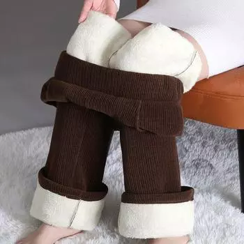 Осенние и зимние толстые теплые вельветовые брюки женские модные свободные элегантные повседневные плюшевые широкие брюки женские однотонные свободные женские брюки больших размеров 31055 M чёрный