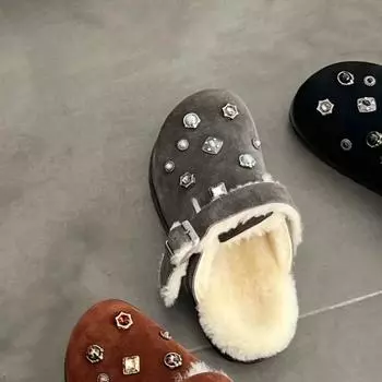 Осенние и зимние туфли с толстой подошвой, усиливающие пушистые дырочки, выглядят тонкими, Birkenbaotou half-drag 35 чёрный