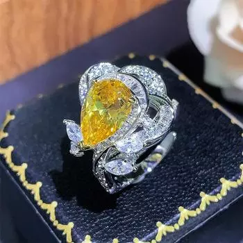 Осенние и зимние украшения кольцо имитация голубиной крови красный синий шпинель порошок цирконий желтый цирконий мода пригородная женская мода