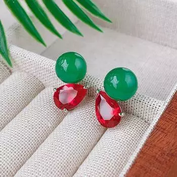 Осенние и зимние украшения серьги-гвоздики имитация натурального агата зеленый халцедон красный корунд серьги ретро элитные простые серьги женские