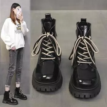 Осенние и зимние универсальные женские ботинки Martin с пряжкой на ремне и круглым носком, с толстым каблуком, противоскользящие, утолщенные, большие, плюшевые 35