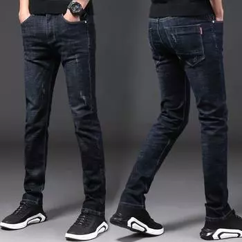 Осенние и зимние утепленные джинсы с подкладкой и утолщением, мужские узкие эластичные брюки с короткими штанинами, популярные повседневные мужские брюки 28