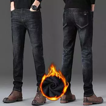 Осенние и зимние утепленные и уплотненные джинсы мужские Узкие прямые эластичные джинсовые брюки мужские 28