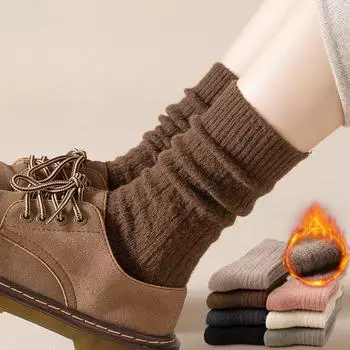 Осенние и зимние утолщенные теплые носки Meilad для женщин, носки средней длины для сна, кашемировые носки до середины икры one size чёрный