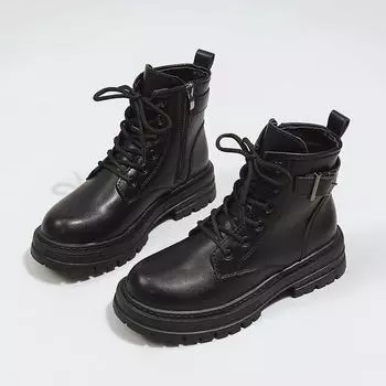 Осенние и зимние винтажные ботинки Короткие ботинки с толстой подошвой Женские весенние ботинки Британский стиль Одинарные ботинки Узкие ботинки 35