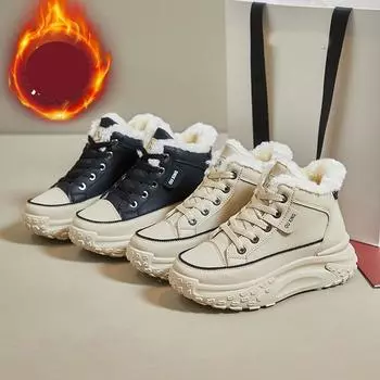 Осенние и зимние высокие кроссовки с флисовой подкладкой, утепленные кроссовки с мягкой подошвой, сохраняющие тепло, женские хлопковые туфли 40 чёрный