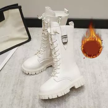 Осенние и зимние высокие сапоги для девочек, кожаные сапоги принцессы, сапоги для девочек с бархатом, сапоги Martin 31 чёрный