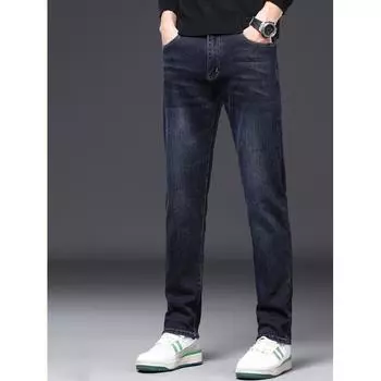 Осенние и зимние высококачественные джинсы мужские свободные прямые брюки зимние теплые мужские брюки 28