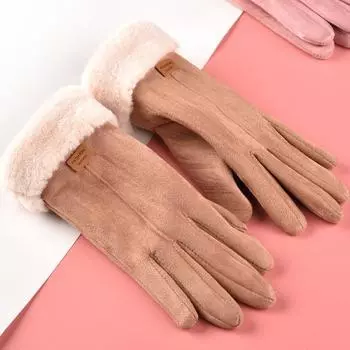 Осенние и зимние замшевые перчатки женские теплые перчатки для езды на велосипеде утолщенные и флисовые перчатки для езды на трамвае на открытом воздухе холодные перчатки average size