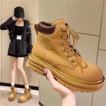 Осенние и зимние женские ботильоны с толстой подошвой и большим голенищем, высокие ботинки из ревеня в стиле ретро 35