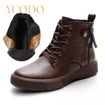 Осенние и зимние женские ботинки из натуральной кожи, студенческие кожаные ботинки для девочек, бархатные, теплые и удобные нескользящие ботильоны 43 чёрный