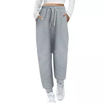 Осенние и зимние женские брюки, модные повседневные брюки в вафельную клетку, повседневные брюки S серый