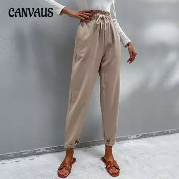 Осенние и зимние женские брюки, повседневные эластичные брюки, хлопковые и льняные пригородные брюки Harlan, маленькие брюки