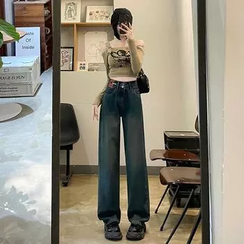 Осенние и зимние женские джинсы, плюшевые джинсы, прямые брюки, широкие брюки с высокой талией, джинсовые джинсы, удлиненные брюки XS