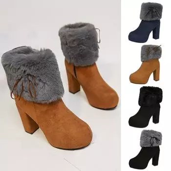 Осенние и зимние женские короткие сапоги на высоком каблуке, короткие сапоги с круглой головкой и пряжкой 38 чёрный