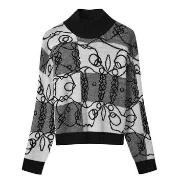 Осенние и зимние женские кружевные пуловеры, свитера с высоким воротом, трикотажные джемперы, топы S чёрный