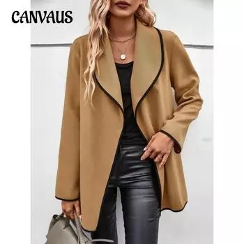 Осенние и зимние женские куртки, модная универсальная однотонная твидовая куртка с длинными рукавами