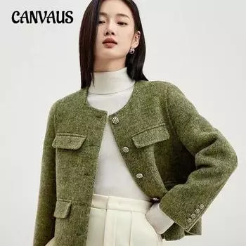 Осенние и зимние женские куртки с круглым вырезом, кашемировый двусторонний твидовый кардиган, шерстяное пальто S розовый