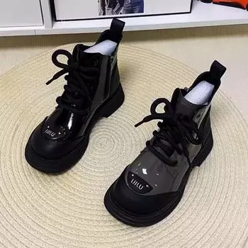 Осенние и зимние женские мягкие кожаные ботинки Женские ретро-ботинки Женские одинарные ботинки Короткие ботинки с толстой подошвой и плюшем 40 чёрный