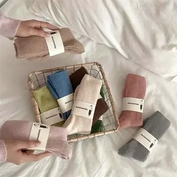 Осенние и зимние женские носки 11 цветов, теплые однотонные носки средней длины, вязаные, утолщенные, теплые, для сна, для дома, подарки