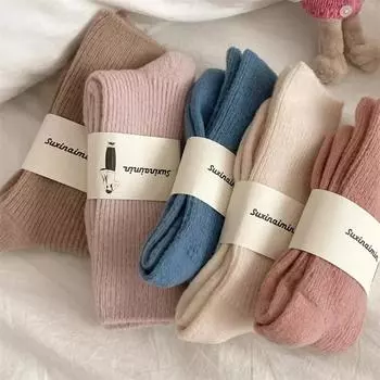Осенние и зимние женские носки 11 цветов, теплые однотонные носки средней длины, вязаные, утолщенные, теплые, для сна, для дома, подарки