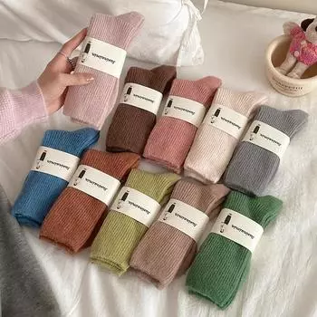 Осенние и зимние женские носки 11 цветов, теплые однотонные носки средней длины, вязаные, утолщенные, теплые, для сна, для дома, подарки