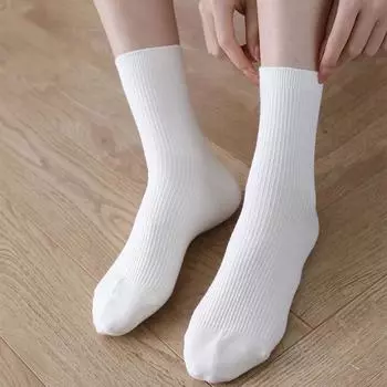 Осенние и зимние женские однотонные носки повседневные хлопковые дышащие модные спортивные носки белый