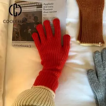 Осенние и зимние женские перчатки с сенсорным экраном и полным пальцем, модные популярные вязаные шерстяные велосипедные перчатки, сохраняющие тепло, чистый цвет ST2209