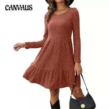 Осенние и зимние женские платья, полосатый вязаный свитер с круглым вырезом, платье с длинными рукавами S темно-серого