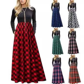 Осенние и зимние женские платья, повседневные длинные рукава, длинное богемное платье с принтом, женская одежда S