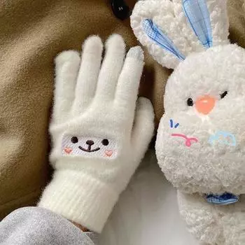 Осенние и зимние женские плюшевые перчатки с милыми пальцами, ветрозащитные и холодные перчатки, шерстяные вязаные теплые перчатки для езды на велосипеде