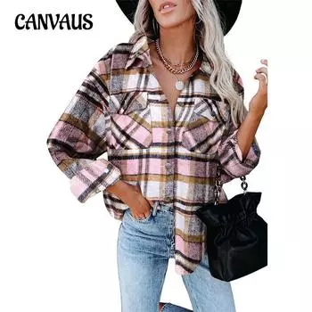 Осенние и зимние женские рубашки, клетчатая рубашка с длинным рукавом, фланелевая твидовая куртка, топы S розовый