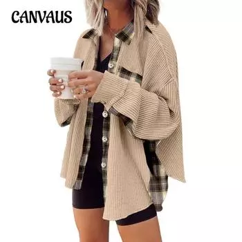 Осенние и зимние женские рубашки, повседневная вафельная вязка, свободная клетчатая рубашка, свитер, сращивание