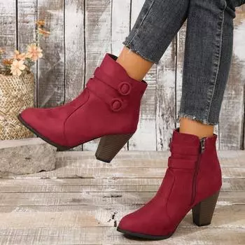 Осенние и зимние женские сапоги больших размеров на высоком каблуке, однотонные, простые, толстые, 35-43 35 бордовый