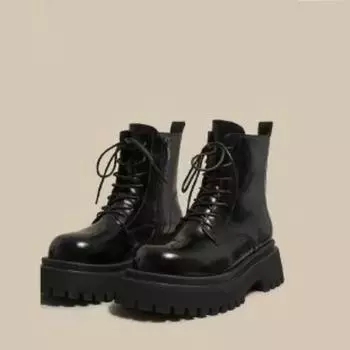 Осенние и зимние женские сапоги до середины голени с толстой подошвой Сезонные сапоги Женские байкерские сапоги Черные короткие сапоги 35 чёрный