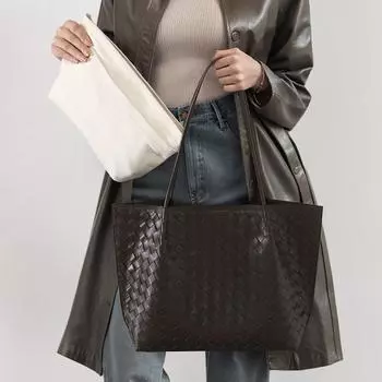 Осенние и зимние женские сумки через плечо, сумки большой вместимости, модные плетеные сумки коричневый