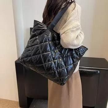 Осенние и зимние женские сумки, одежда из хлопка, пуховые сумки, простые и вместительные сумки-шопперы, персонализированные универсальные сумки через плечо с ромбами чёрный