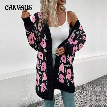 Осенние и зимние женские свитера, повседневный удобный кардиган с длинным рукавом, свитер S чёрный