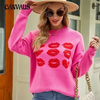 Осенние и зимние женские свитера. Женский трикотаж на День святого Валентина. Свитер Love Lips. S чёрный