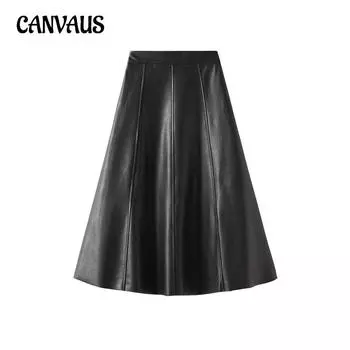 Осенние и зимние женские юбки Кожаная юбка в стиле ретро Юбка-бюстье Высокая талия Темпераментная длинная секция Слово Пакет Хип-юбка-зонтик S чёрный