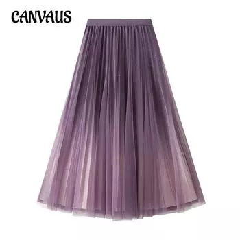 Осенние и зимние женские юбки, юбка из пряжи с градиентом звезд, длинная плиссированная юбка, женская юбка с лямкой из сетчатой пряжи, большая распашная юбка One Size синий